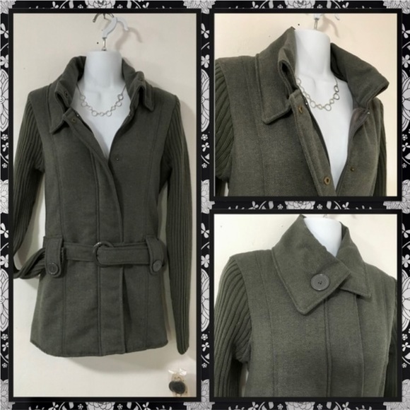 NWT- Grey cable knit sweater jacket w. belt - Picture 3 of 3